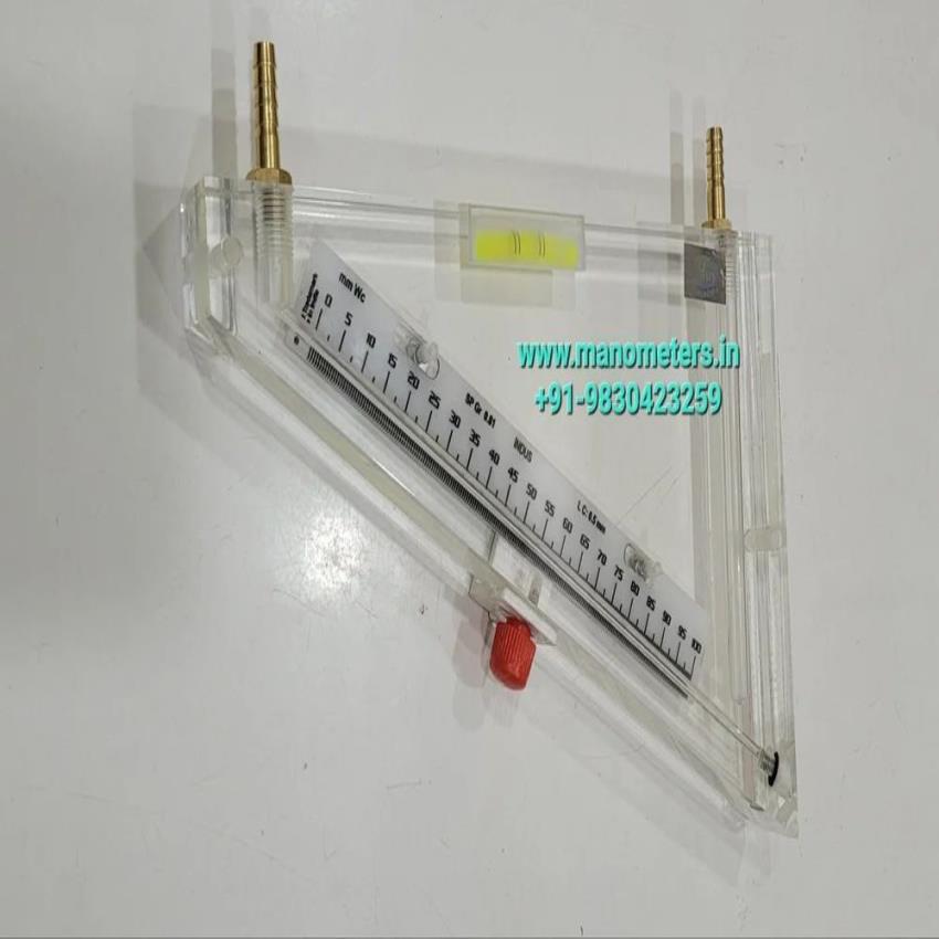 Industrial Inclined Glass Manometer, 100 PSI, 0-100 mm H2O
