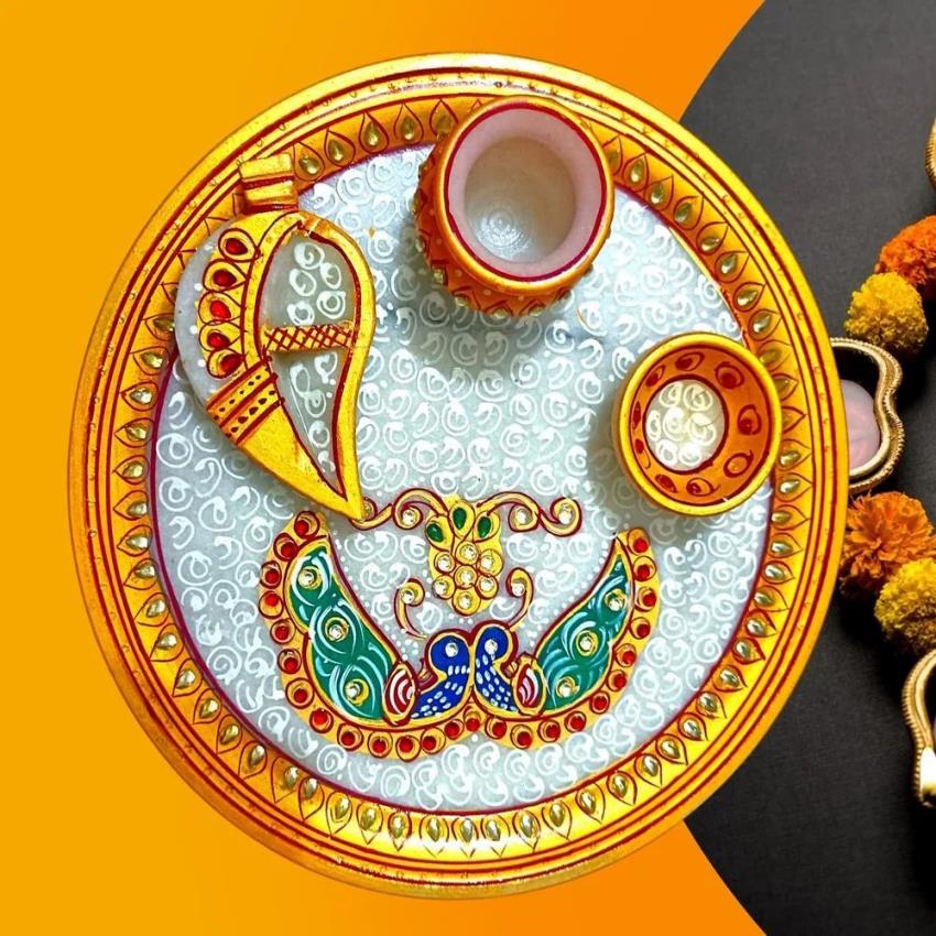 Handmade Marble Pooja Plate 5 Inch