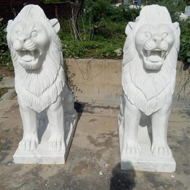 Marble Lion Pair Sculpture