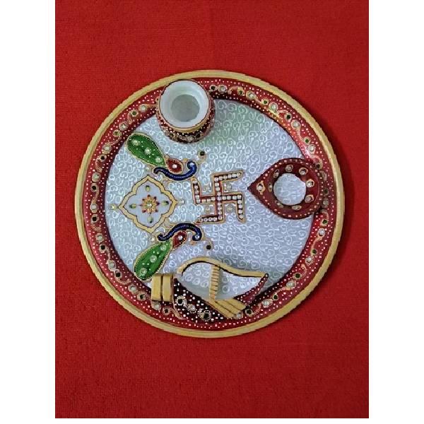 Handmade Meenakari Marble Pooja Plate