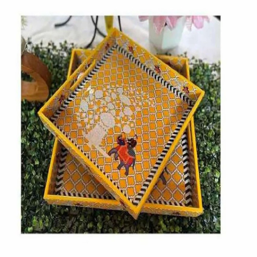 Wooden Square Designer Platter Set of 2