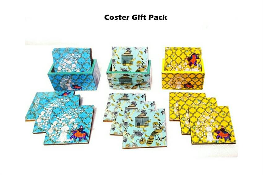 MDF Wood Printed Table Decoration Coaster Set, 3.5x3.5 Inches