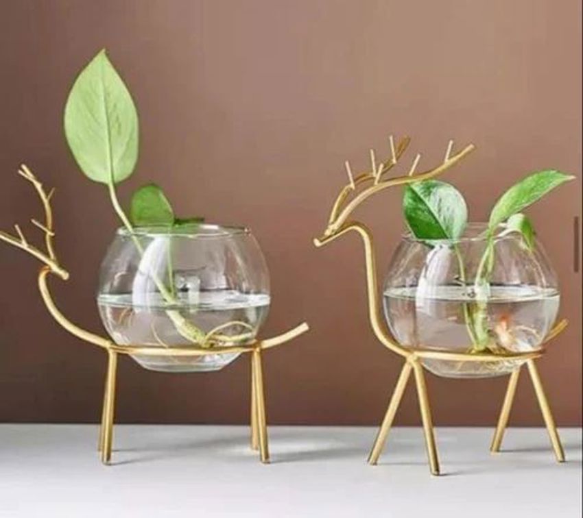 Iron Glass Decorative Planter Stand Set