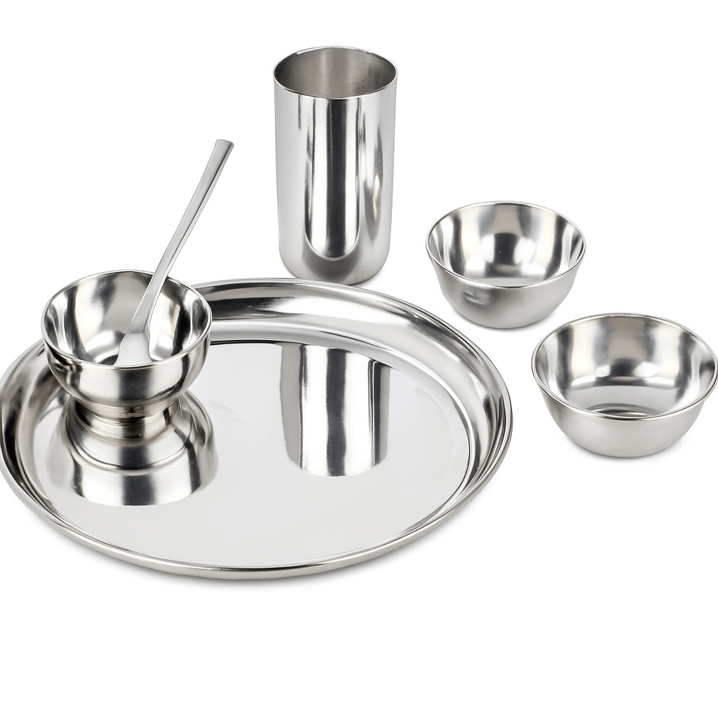 Silver Metal Radiant Thali Set (6 Pc)