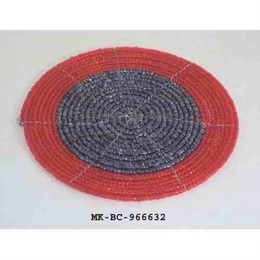 MKI Maroon Dark Grey Beaded Placemats, Standard Size