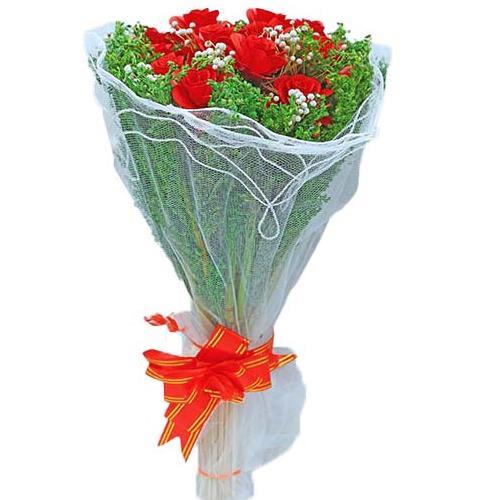 Palm Red Rose Blossom Dried Flower Bouquet