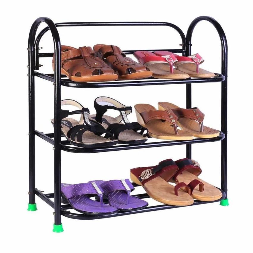 Mild Steel Shoe Rack, 3 Shelves, Black