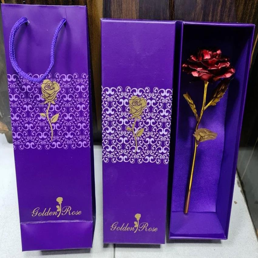 Artificial Plastic Rose, Red & Gold, Gifting