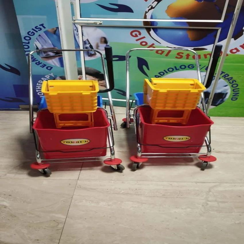 Plastic Dual Bucket Mop Wringer Trolley