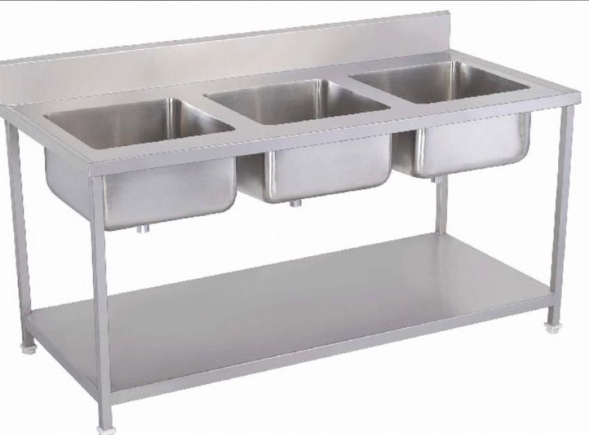 Polished Stainless Steel Triple Sink