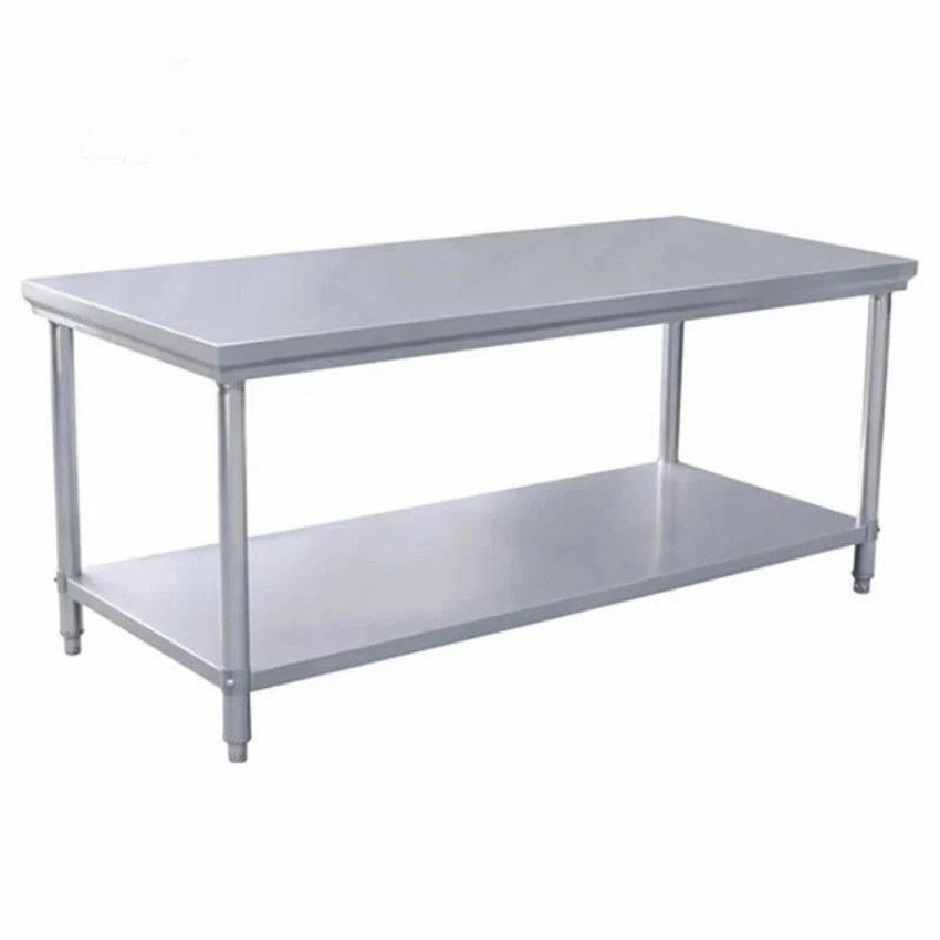 Polished Stainless Steel Working Table, Rectangular Base, 4x2 Ft