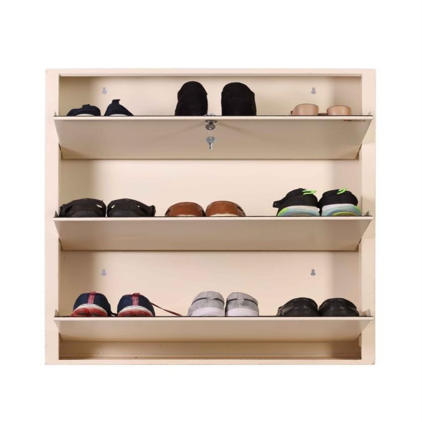 Rack Cave Powder Coated Wall Mount Shoe Rack, 3 Shelves