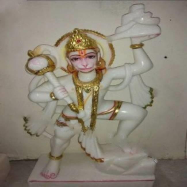 36 Inch Painted White Marble Hanuman Statue