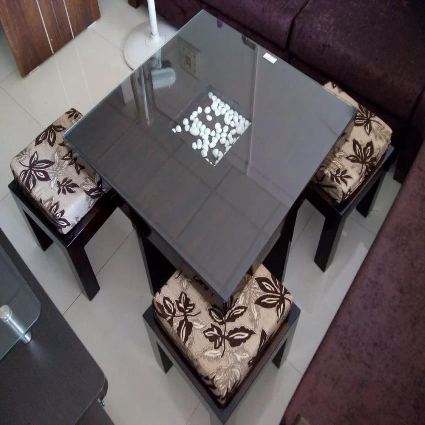 Glass Top Wooden & SS Center Table