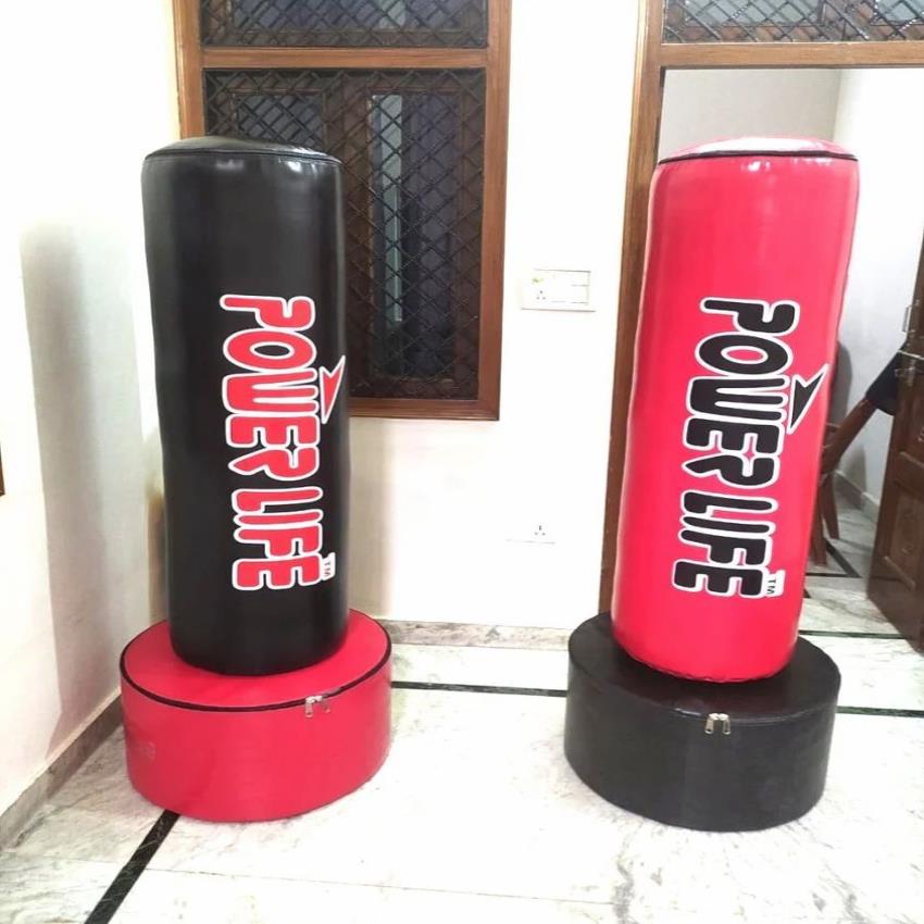 Red Black Iron Standing Punch Bag