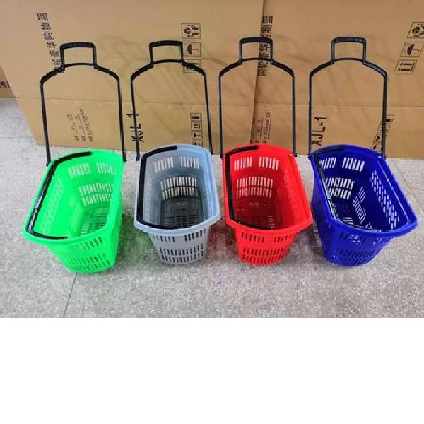 Red Movable Plastic Shopping Basket