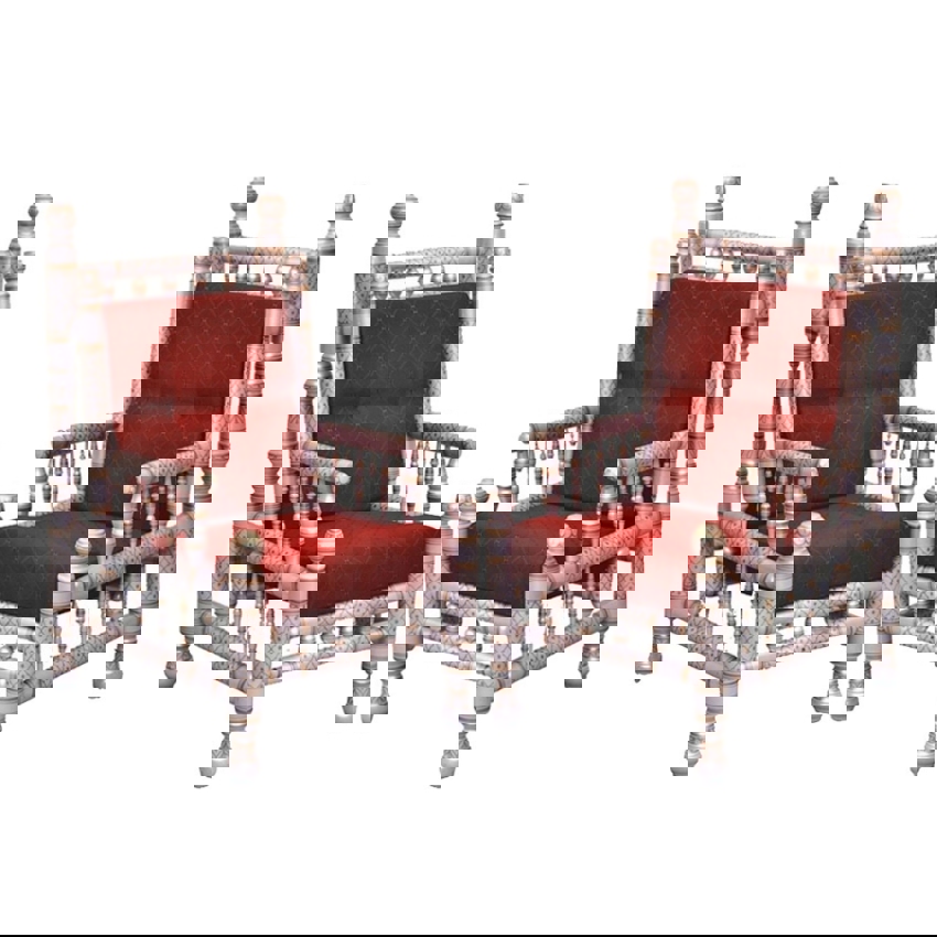 Red Wooden Armchair Set