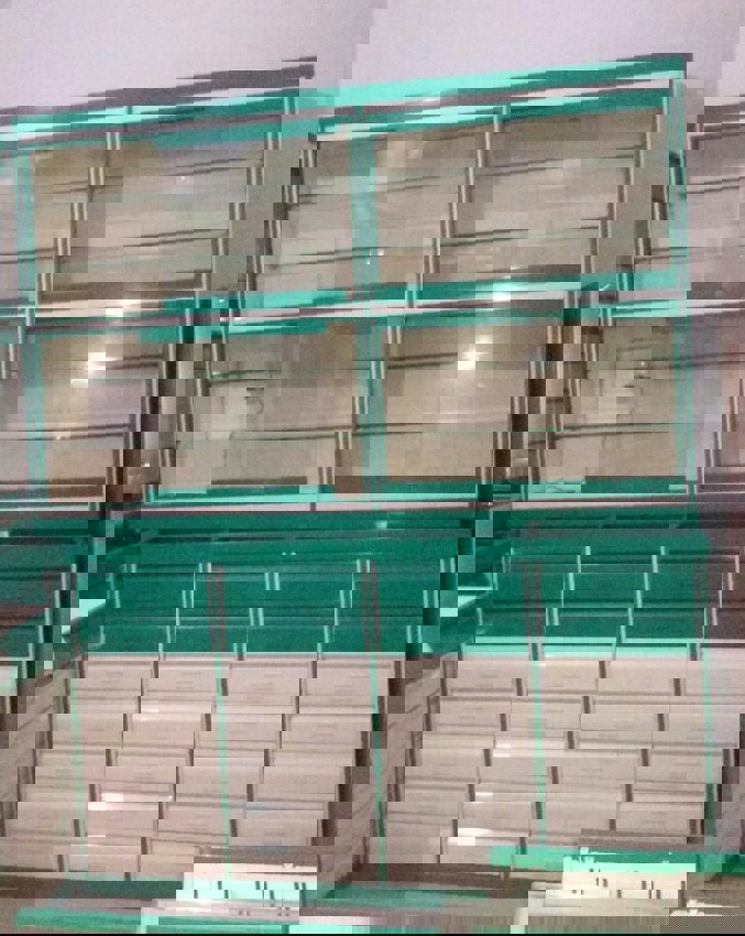 Green White 6 Shelf Medical Display Rack