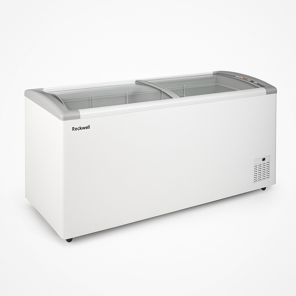 Rockwell 475Ltr, Curved Glass Green Freezer