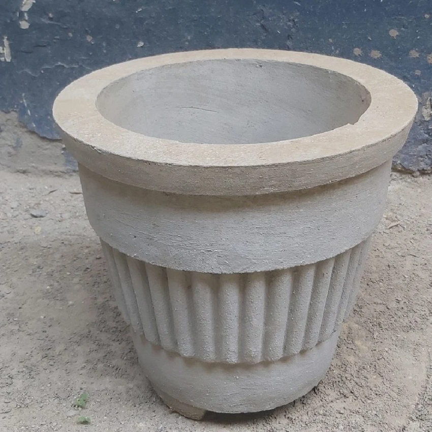 Round Gray Cement Planter, 12inch Height