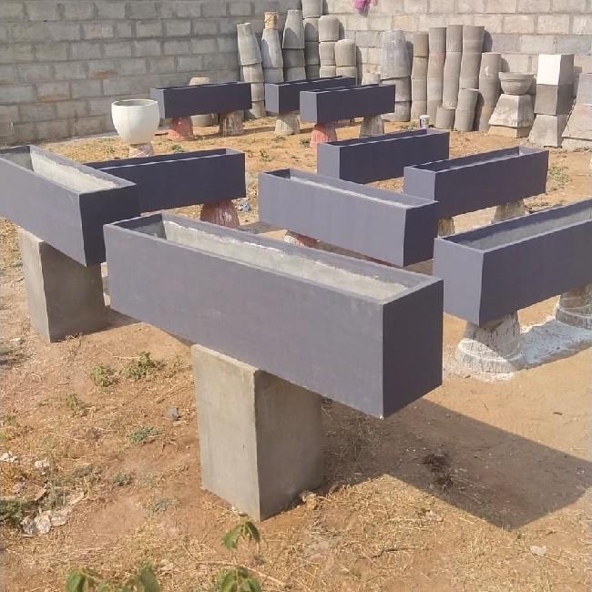 Round Gray Cement Planter, 20 Inch