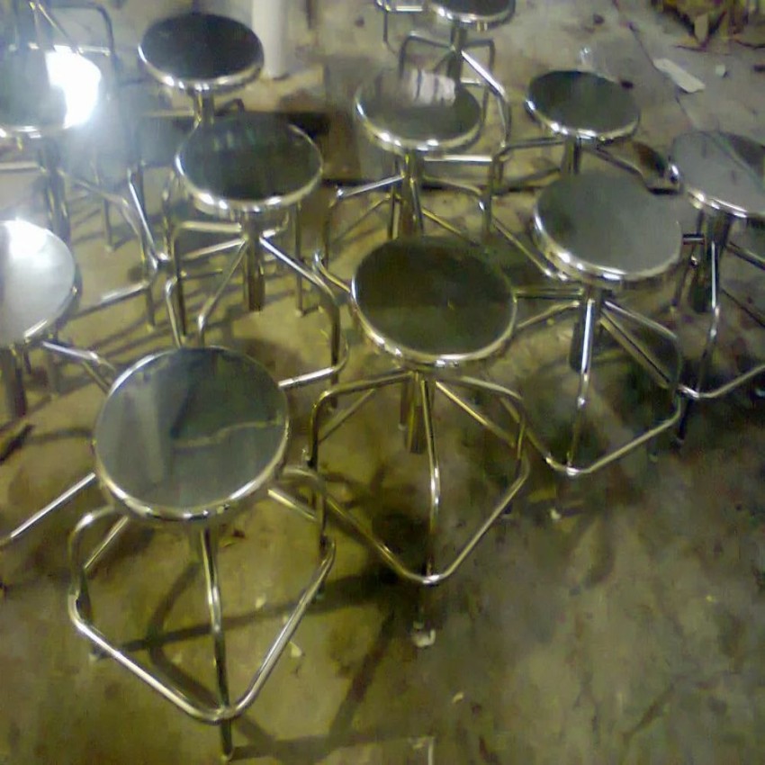 Round Matt SS Stool, Polished, 12x22