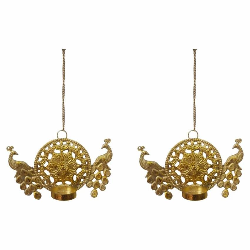 Golden Peacock Iron Tea Light Holder