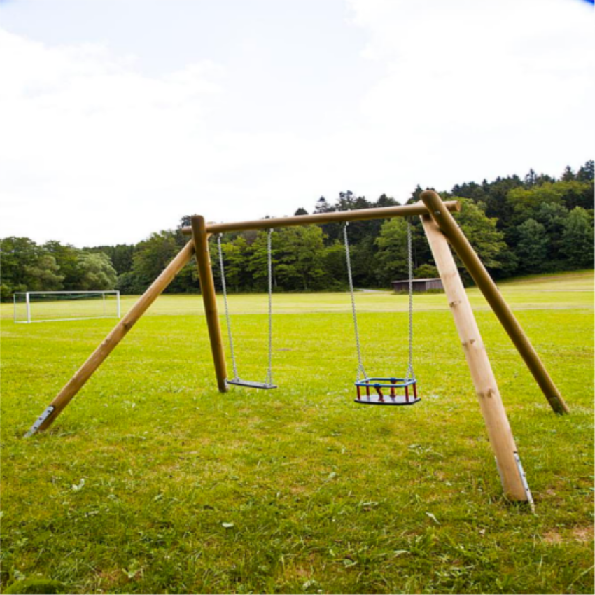 Silver Stainless Steel Wood 2 Seater Garden Swing