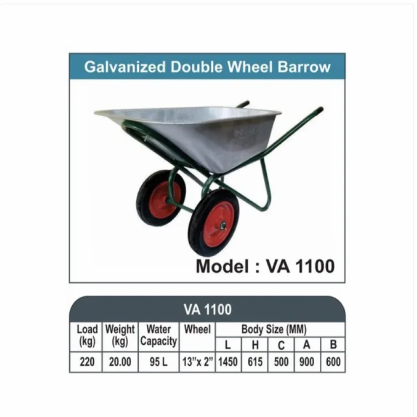 Sinhal Galvanized Double Wheel Barrow VA-1002, 160kg