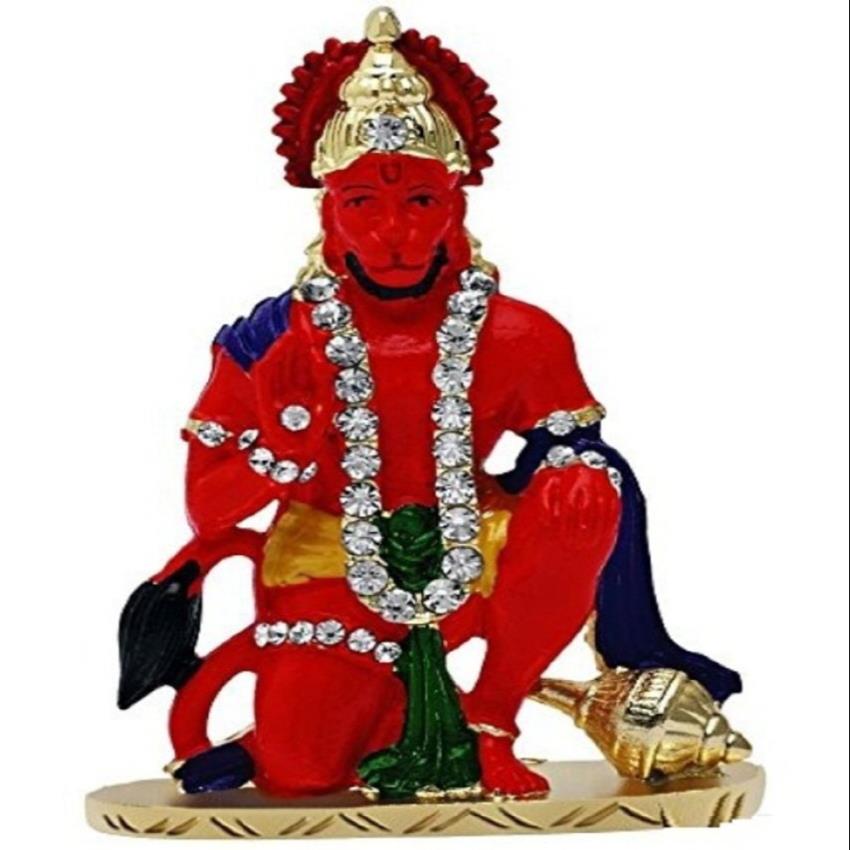 Brass Sitting Red Hanuman Figurine for Worship