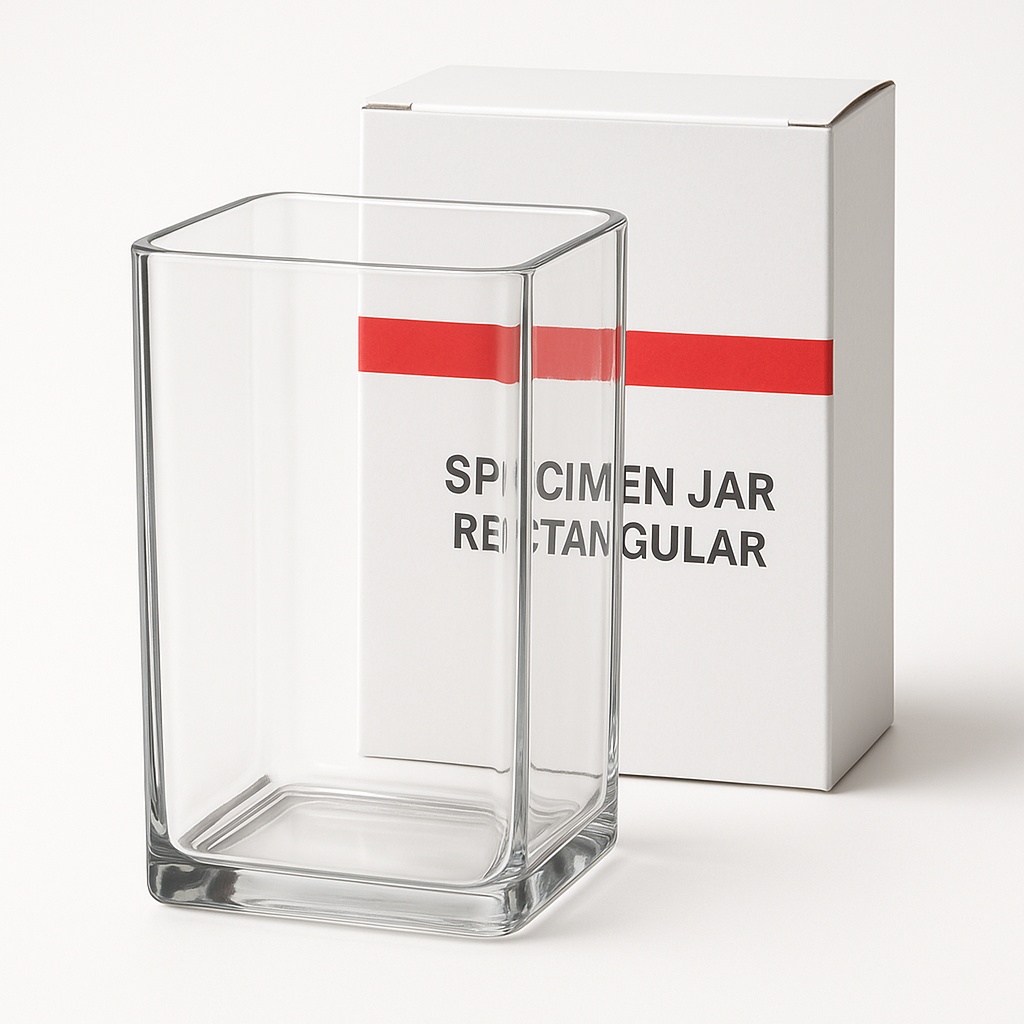 Rectangular Specimen Jar, Box Packaging