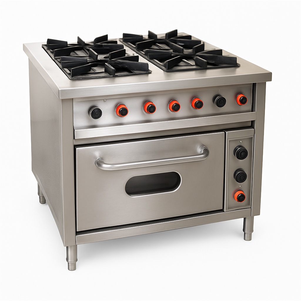 SS Four Burner Gas Cooking Range with Oven
