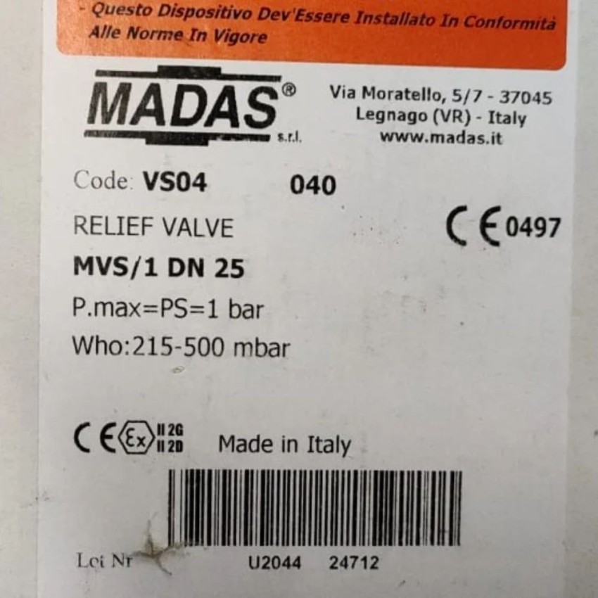 Stainless Steel 1/2" Pressure Relief Valve VS040022010MVS
