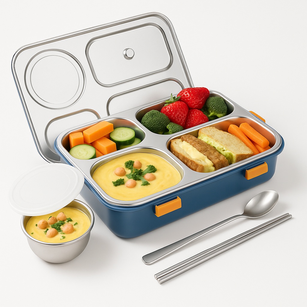 Steel 4-Compartment Lunch Box