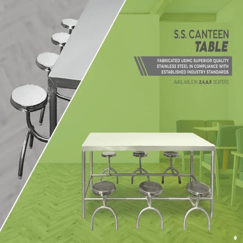 Stainless Steel Canteen Table with Benches, Silver, 6 Seats