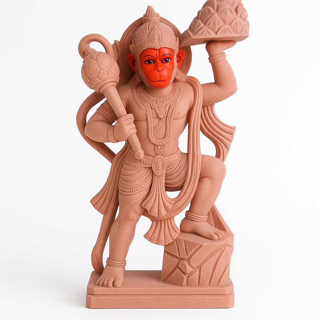 Traditional Red Hanuman Marble Statue