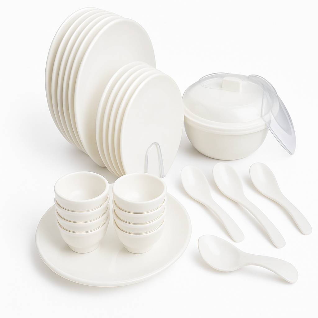 White Acrylic Crockery Set, Boxed