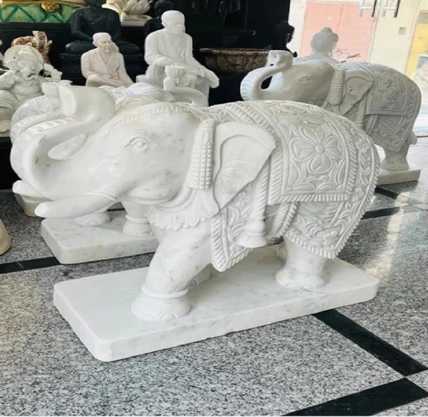 White Marble Elephant Sculpture, Exterior Decor