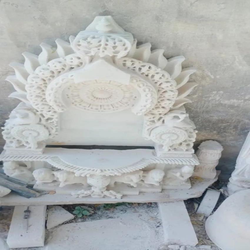 White Marble Carved Singhasan