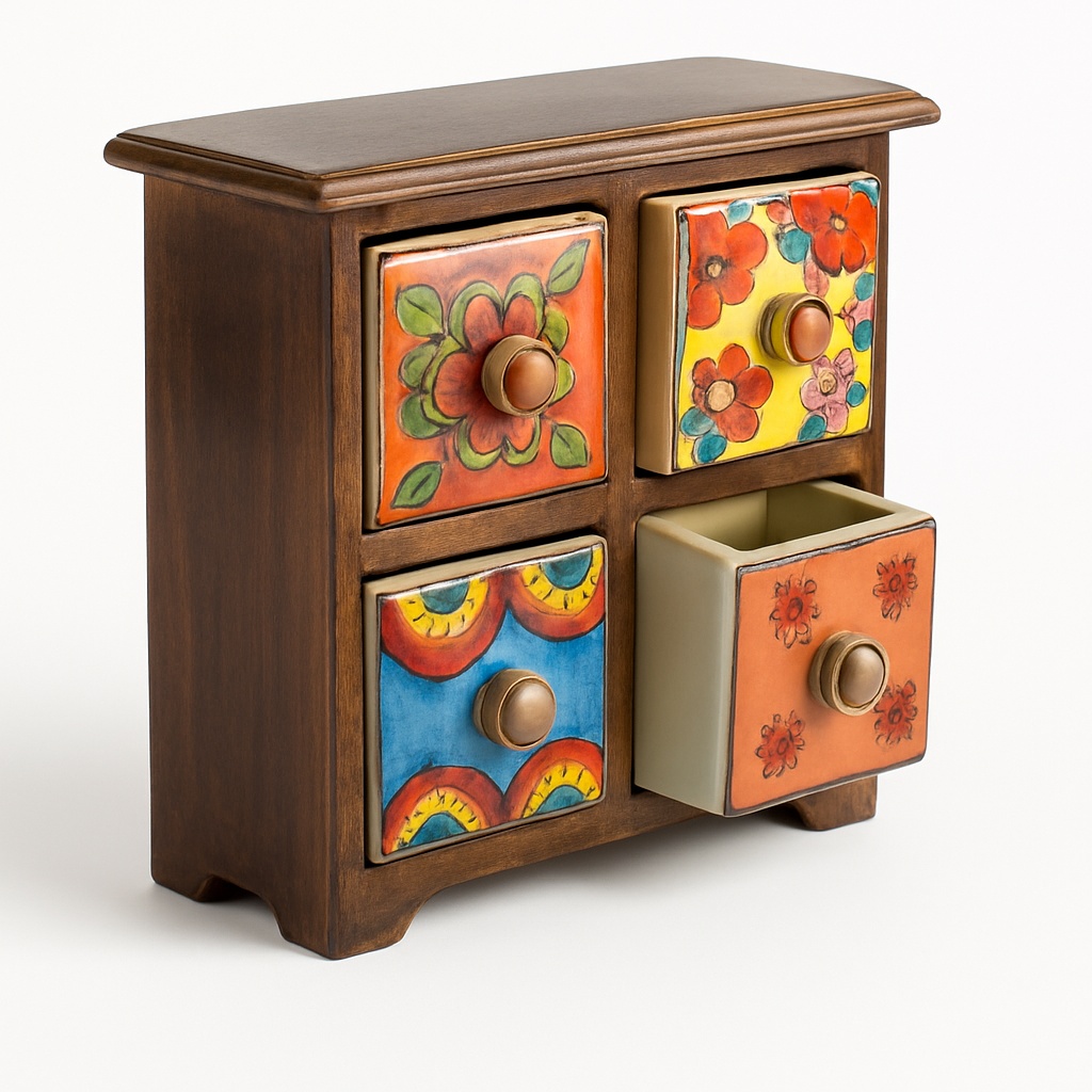 Square Wooden Ceramic Trinket Chest Box