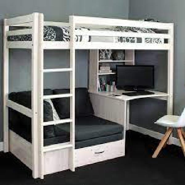 Wooden Bunk Bed with Study Desk