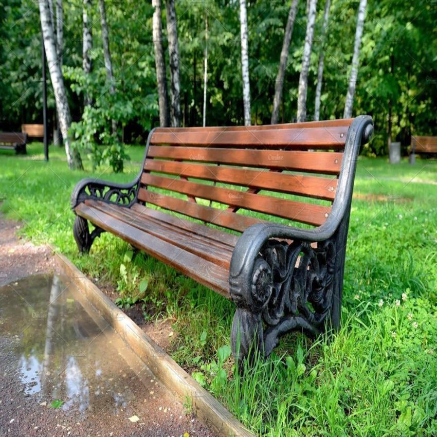 Wooden-Iron Park Bench With Arm Rest
