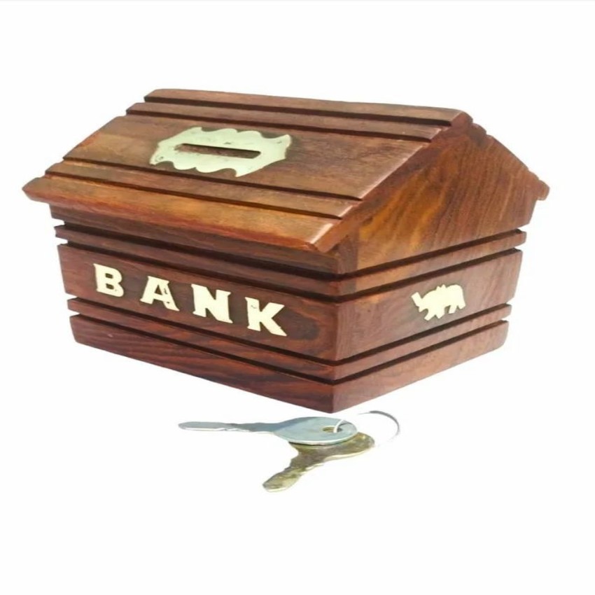 Glossy Wooden Money Box, Handmade, Brown