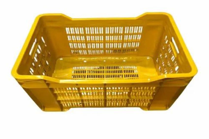 Yellow Mesh Rectangular Plastic Storage Crate, 30kg Capacity