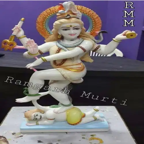 24 Inch Painted Nataraj Marble Murti