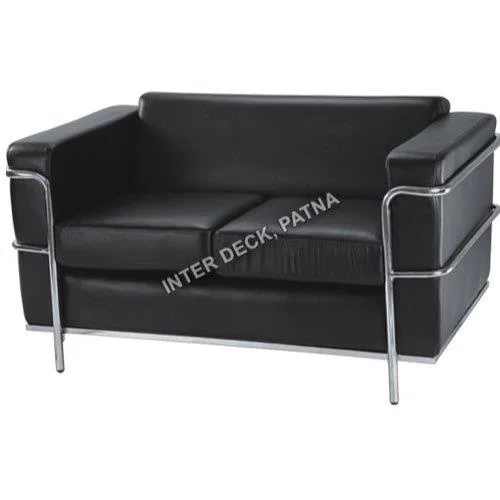 Black 400mm Two Seater Leather Office Sofa