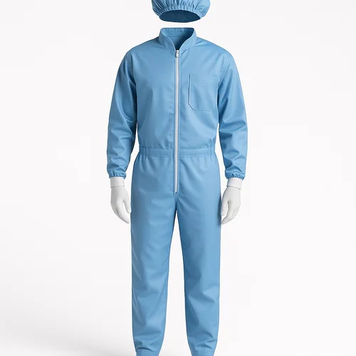 Blue Polyester Anti Static Cleanroom Bodysuit