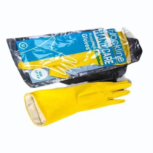 Flock Lined Yellow Rubber Industrial Gloves