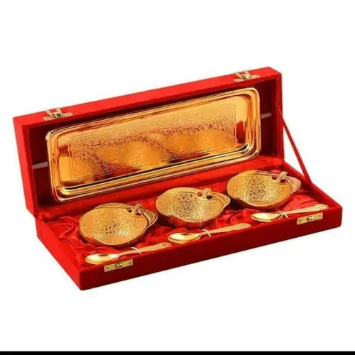 Gold Plated Brass Bowl Set with Tray