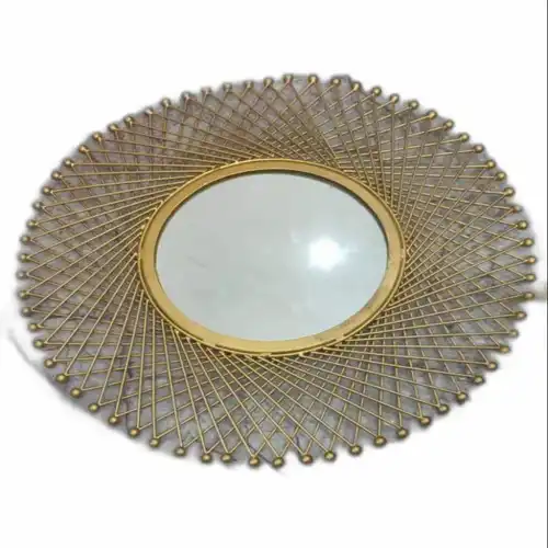 Golden Iron Round Wall Mirror